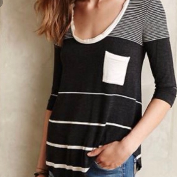 Anthropologie Tops - Anthropologie Bordeaux stripe range pullover tee